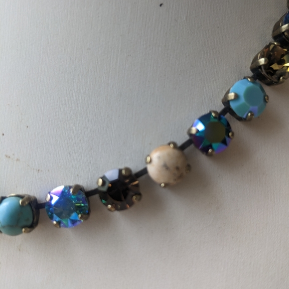 Cappuccino Brown, Jasper, and Turquoise Stones and Crystals Necklace in Brass - Picture 2 of 6